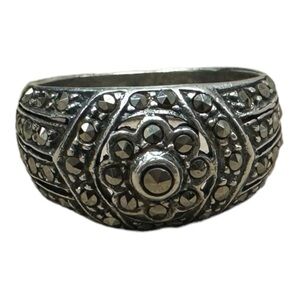 925 Sterling Silver Vintage Real Marcasite Gemstone Ring sz6